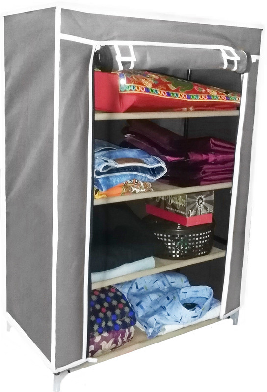 CMerchants FOLDABLE 4-L STORAGE CABINET-W01 Carbon Steel Collapsible Wardrobe(Finish Color - grey, DIY(Do-It-Yourself))