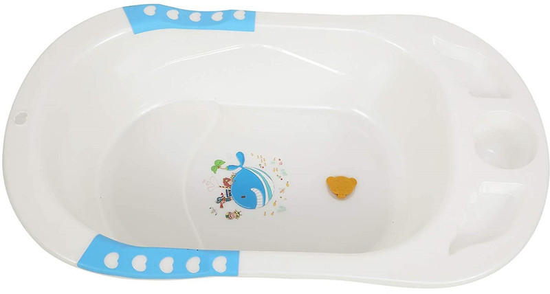 Maanit Baby Bubble Bath Tub with Non Slippery Grip and In Mould Soap Case for Toddlers(Blue, White)
