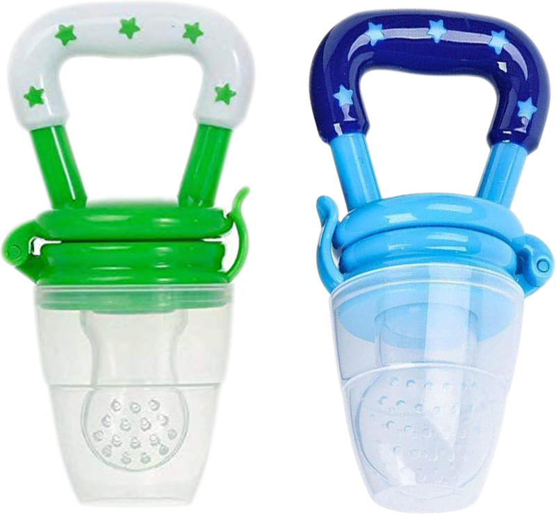 The Little Lookers Silicone Food & Fruit Pacifier/Nibbler/Teether/Soother for Babies/Kids/Children with Extra Nipple (Pacifier - 'Green'' & 'Blue') (Pack of 2)  - Silicone(Green & Blue)