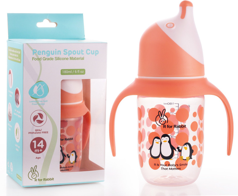 R for Rabbit Spout Cup 180 ml|6 fl oz|Anti Spill Hygenic Soft Spout BPA Free for Baby(Orange)