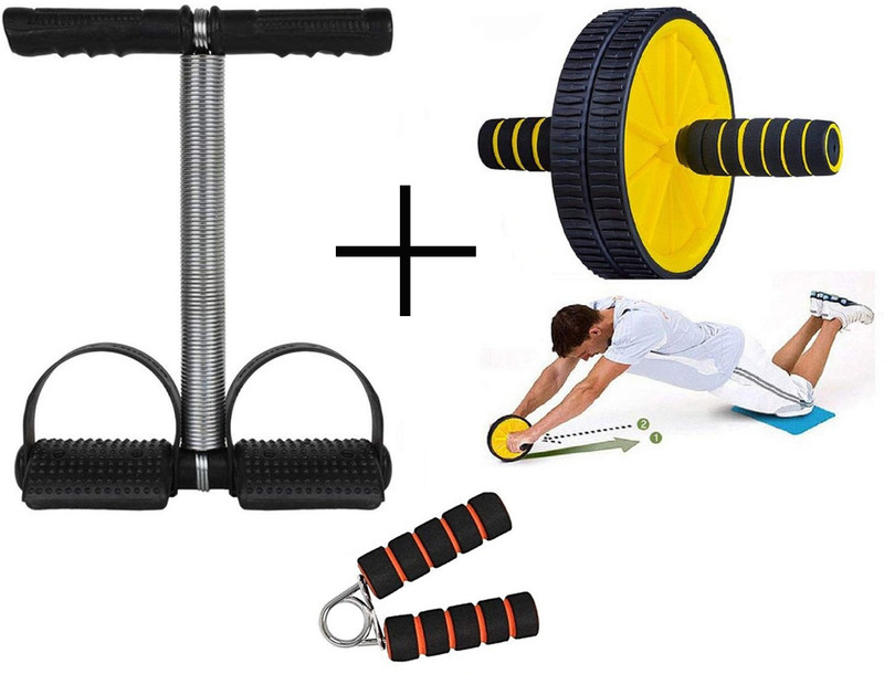 NetClick 3 in 1 Combo Ab Tummy Trimmer,Ab Wheel Roller with Hand Grip Combo Ab Exerciser(Multicolor)