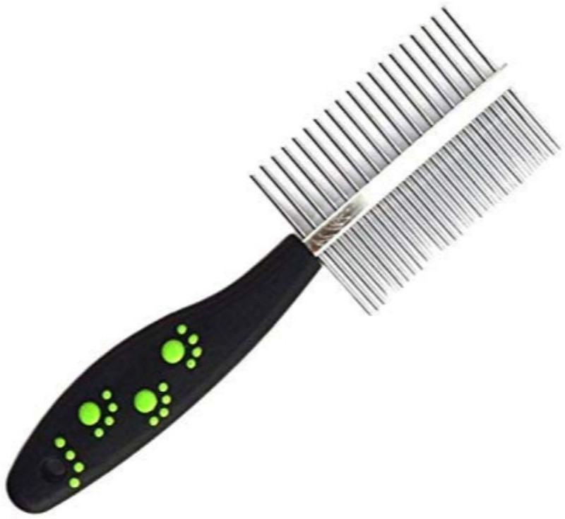 DogTrust Double Sided Pet Comb Stainless Steel Pin Dog Grooming Brush with Soft Grip Handle (Color Black). Basic Comb for Dog