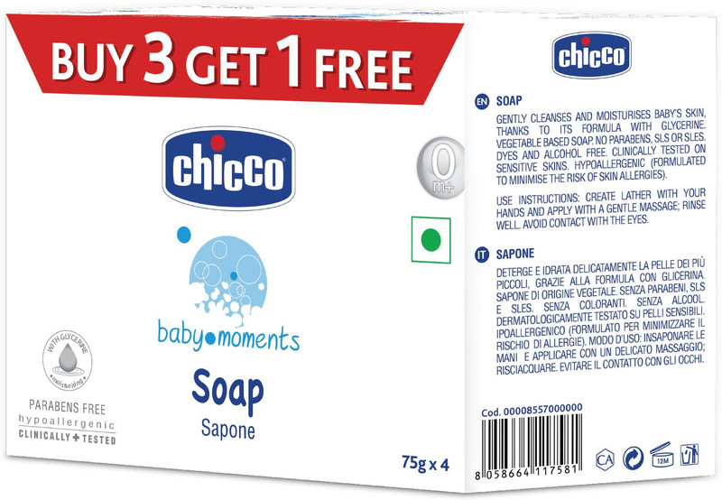 Chicco Soap Baby Moments 75Gr Buy 3 Get 1 Free(4 x 75 g)