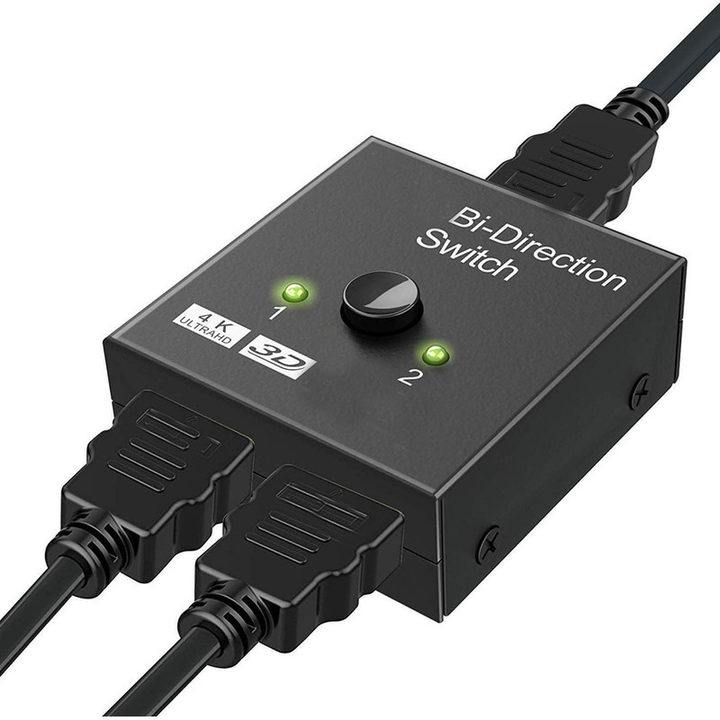 AlexVyan TV-out Cable HDMI Switch Splitter, 2 Port Bi-Directional Manual HDMI Switch 2 in 1 Out or 1 in 2 Out Splitter Supports 4K 2K 3D Full HD 1080p(Black, For TV)