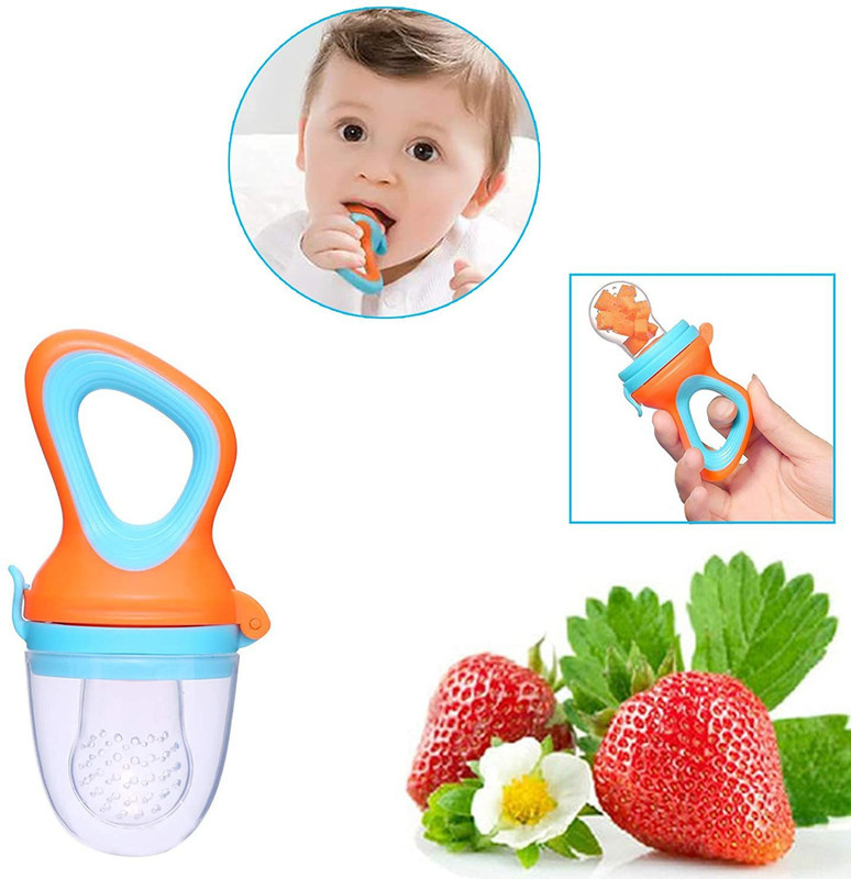 Safe-o-kid BPA Free Veggie Feed Nibbler, Silicone Fruit Nibbler, Soft Pacifier/Feeder Feeder(Blue & Orange)