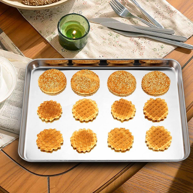 JAYCO Large Baking Sheet, Stainless Steel Cookie Sheet Baking Pan Tray, Rectangle 16''x12''x1'' Tray(Microwave Safe)
