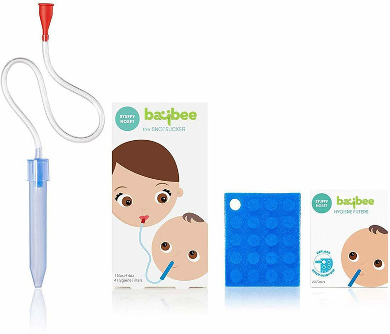 baybee Baby Nose Cleaner / manual nasal Aspirator baby's Nasal Aspirator / Vacuum Suction Nasal Aspirator/ Baby Nose Cleaner Snotsucker for Children - Infant Nasal Aspirator with 24 Replacement Filters for Infants & Toddlers - 100% Safe Clean Nose Manual Nasal Aspirator(Blue)
