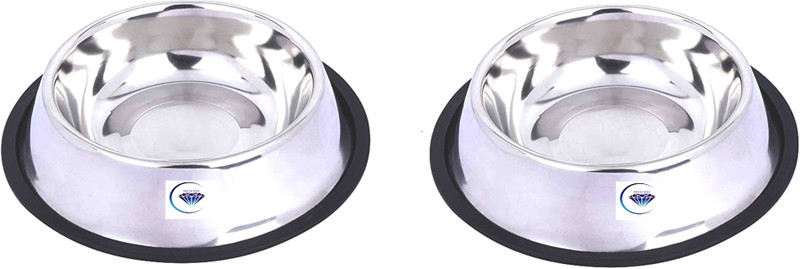 Nitishree Dog Anti Skid Cat & baby dog Food Bowl Plain Stainless Steel Bowl for Feeding Small Dogs Cats and Kittens Only (200ml X 2) Very Small (Set of 2) round Steel, Steel Pet Bowl(200 ml Steel)