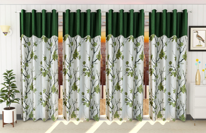 Flipkart SmartBuy 214 cm (7 ft) Door Polyester Room Darkening Curtain (Pack Of 4)(Green, Printed)