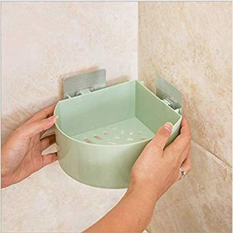 Adroit Plastic Bathroom Kitchen Storage Organize Shelf Rack Triangle Shower Corner Basket Storage Basket(Pack of 1)