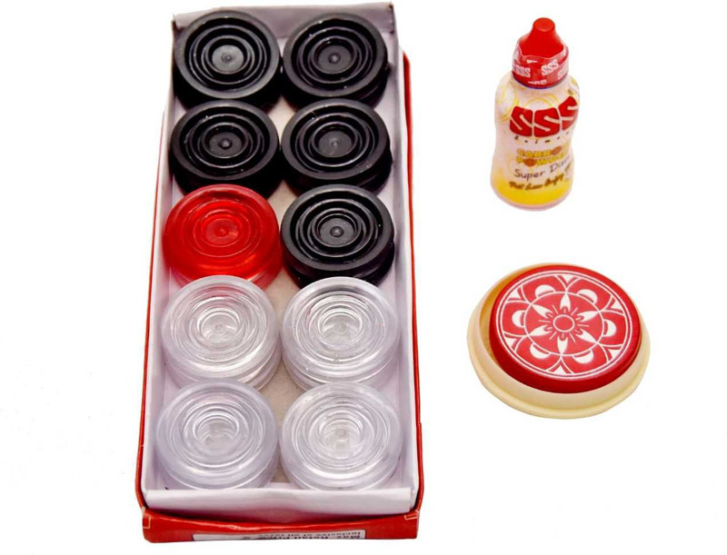 RJ Gallery Crystal carrom coins set with striker and powder Carrom Pawns(Pack of 20)