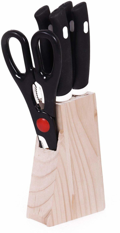 DEAGAN 6 Pc Wood, Steel, Bamboo Knife Set Knife Set with Wooden Stand Stainless Steel Plastic Cutlery Knife