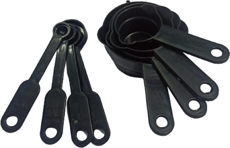 Bublie New Measuring Cup Set Black Plastic (Pack Of 8) Plastic Measuring Spoon Set(Pack of 8)