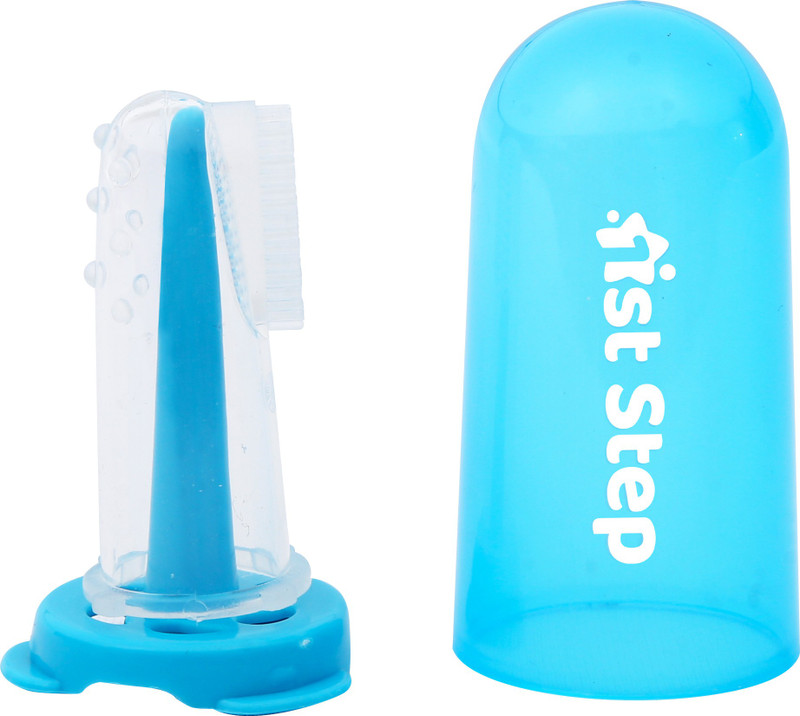 1st Step BPA Free Silicone Finger Brush With Drying Rack-Blue Extra Soft Toothbrush