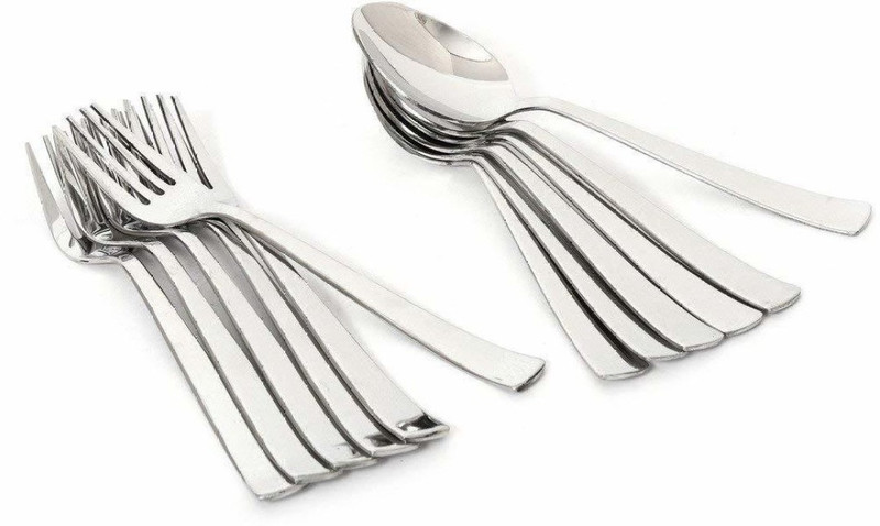 Kitchen flow stainless steel spoon & fork 12pes set Steel Cutlery Set(Pack of 12)