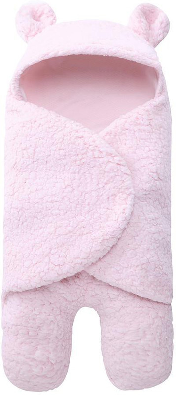 FIRST TREND Solid Crib Hooded Baby Blanket for Mild Winter(Fur, Pink)