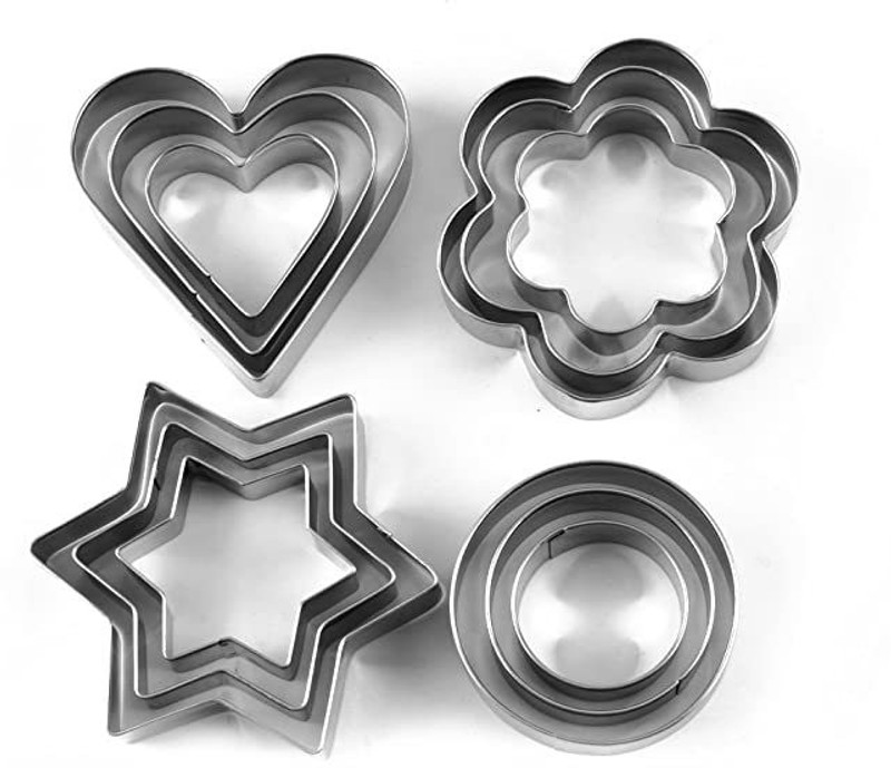 Trisha Cookie Cutters Shapes Baking Set: 12PCS Flower, Round, Heart, Star Shape Biscuit Baking Stainless Steel Metal Molds | Shape Cutters for Kitchen, Baking, Halloween & Christmas Small Size Cookie Cutters Cookie Cutter(Pack of 12)