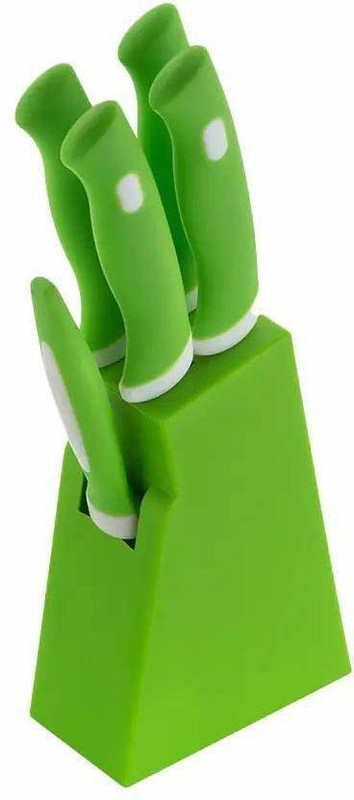 GVC 6 Pc Steel Knife Set Kitchen Knife Set with Plastic Block knife 5-Pc Green, 15cm length,1.5cm width
