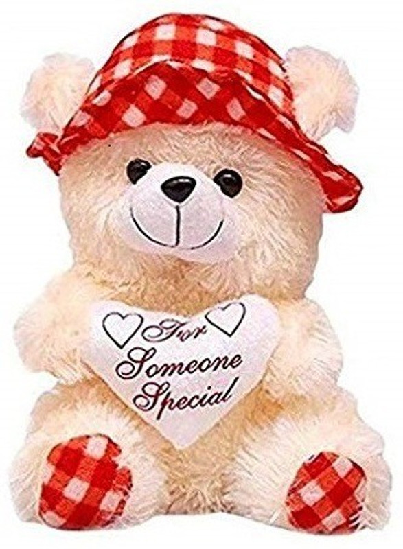 Crispy toys Cream Red Cap Check Soft Toy Teddy Bear in Size of 30 Cm long - 30 cm(Cream)