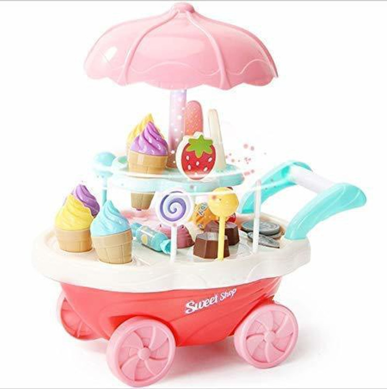 FOROLY 30pcs Mini Sweet Cart Pretend Play Ice Cream Sweet Shop Lighting Music Children Educational