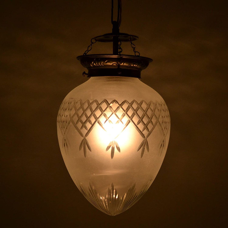 DESHILP OVERSEAS Diamond Cutting Glass Pendant Frosted Crystal Hanging Lamp for Living and Home Decoration (Off White) (Made in India) Medium Pendant Lamp Ceiling Lamp(Clear)