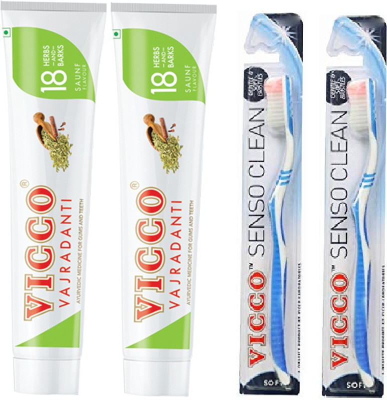 VICCO VAJRADANTI PAST IN SAUNF FLAVOUR 160G (2PC) & BRUSH (2PC)(4 Items in the set)