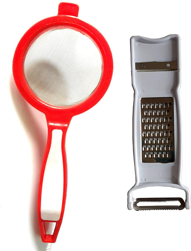 NOHUNT Kitchen Strainer Unbreakable Plastic Handle & 3 in 1 Multi-Functional Fruit Slicer Shredder Cutter Grater & Peeler (Each 1) Kitchen Tool Set(Strainer, Grater)