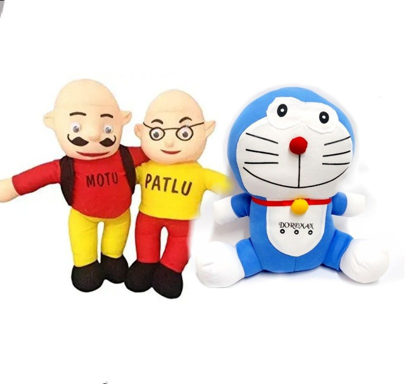 Bhumireja Combo set of Motu Patlu and Doremon Soft Toy for kids  - 30 cm(White)