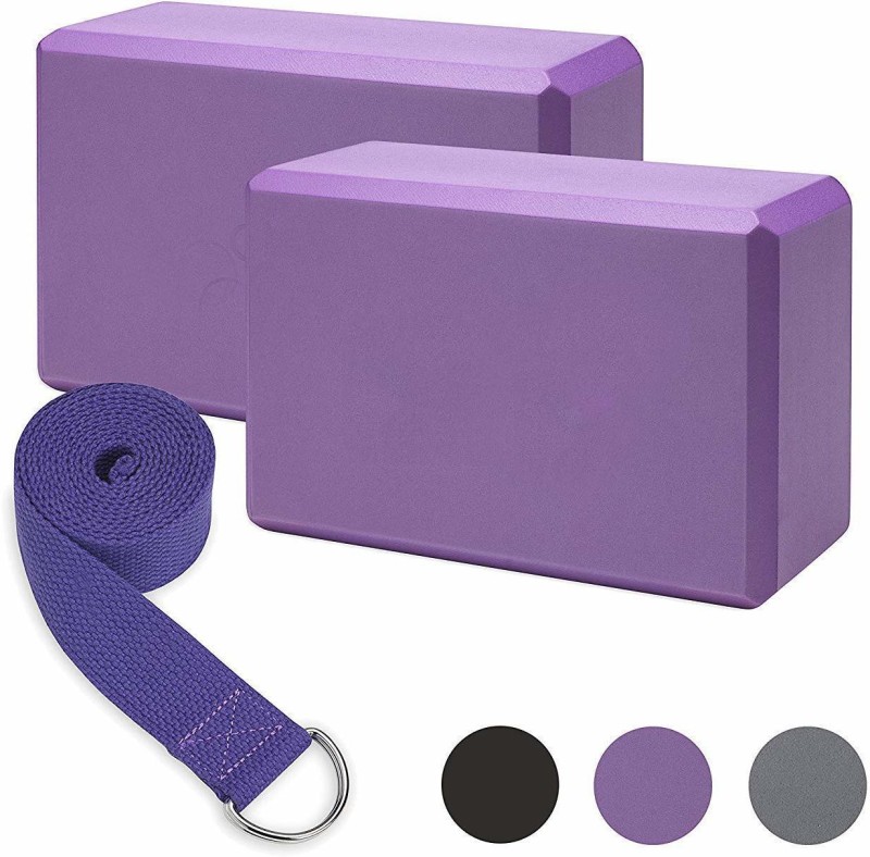 SERVEUTTAM Bricks and Strap Set 2 Packs Eco Friendly Non Toxic with Belt Yoga Blocks(Purple Pack of 3)