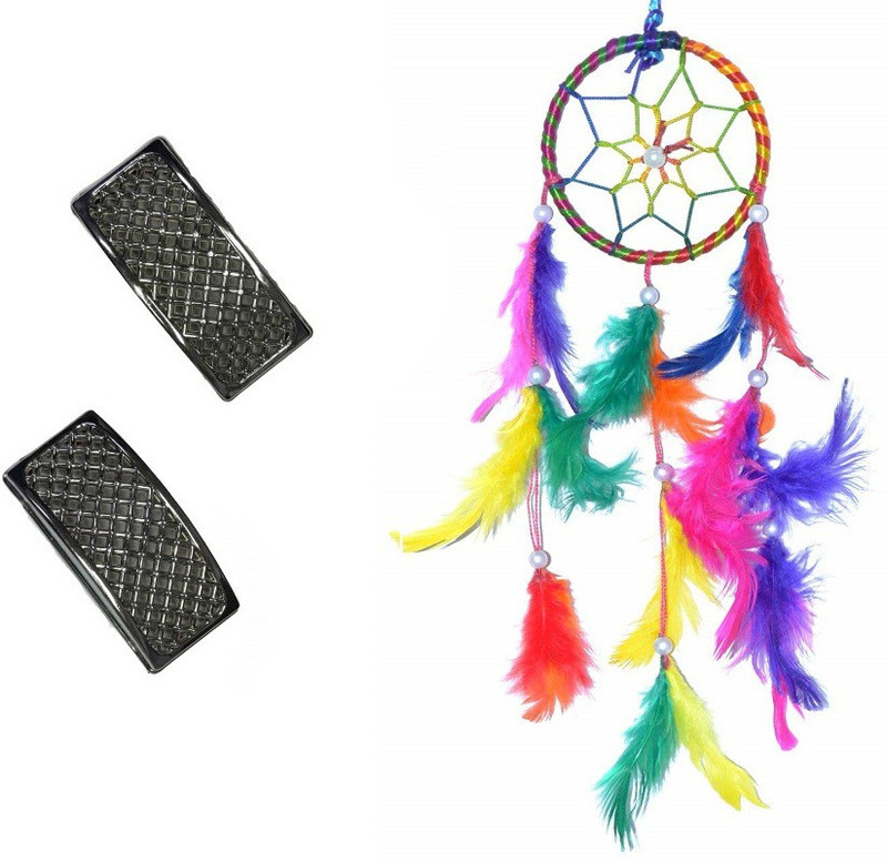 BIGWHEEL Combo Ring Handmade Beaded Down & Feather-Fill Dream Catcher For Car, Room Wall Hanging, Balcony Wool Wind-Chime Decorative Showpiece Ornament And Stylish Car Side Lamp/Indicator Rim Sticker Grill/Jali Type Chrome Finishing Cover Suitable For All Old Models Of Maruti And Hyundai Cars Combo