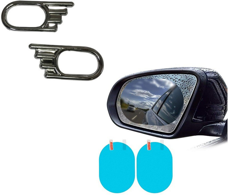 Uniqon Combo Car Rear-View Mirror Film Anti-Fog Membrane Waterproof Rainproof Anti-Glare Film Sticker And Stylish Car Side Lamp/Indicator Rim Sticker Grill/Jali Panja Type Chrome Finishing Cover Suitable For All Old Models Of Maruti And Hyundai Cars Combo