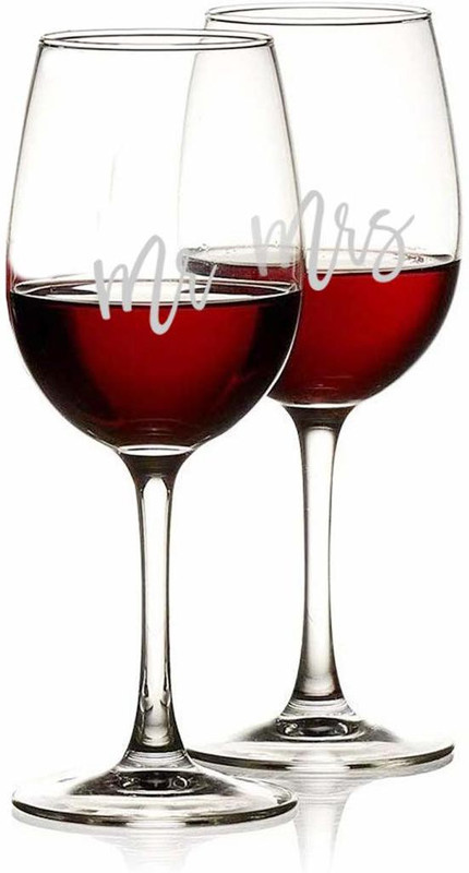 Incrizma (Pack of 2) Mr. & Mrs Engraved Wine Glass - 2 Pieces, 350 ml Glass Set Wine Glass(350 ml, Glass, White)