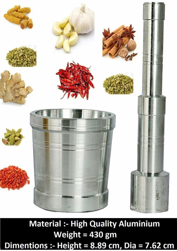 Online Quality Store High Imam Dasta/Ohkli Musal/Kharal/Khalbatta/8.89 CM Mortar & 14.9 CM Pestle Aluminium Masher(Pack of 2)