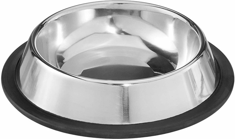 Sanimart Pet Food Bowl Feeder for Medium Size Pets Round Stainless Steel Pet Bowl Stainless Steel Pet Bowl(750 ml Silver, Black)