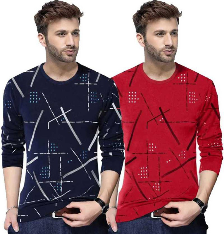 TRIPR Printed Men Round Neck Dark Blue, Red T-Shirt(Pack of 2) TRIPR Printed Men Round Neck Dark Blue, Red T-Shirt(Pack of 2)