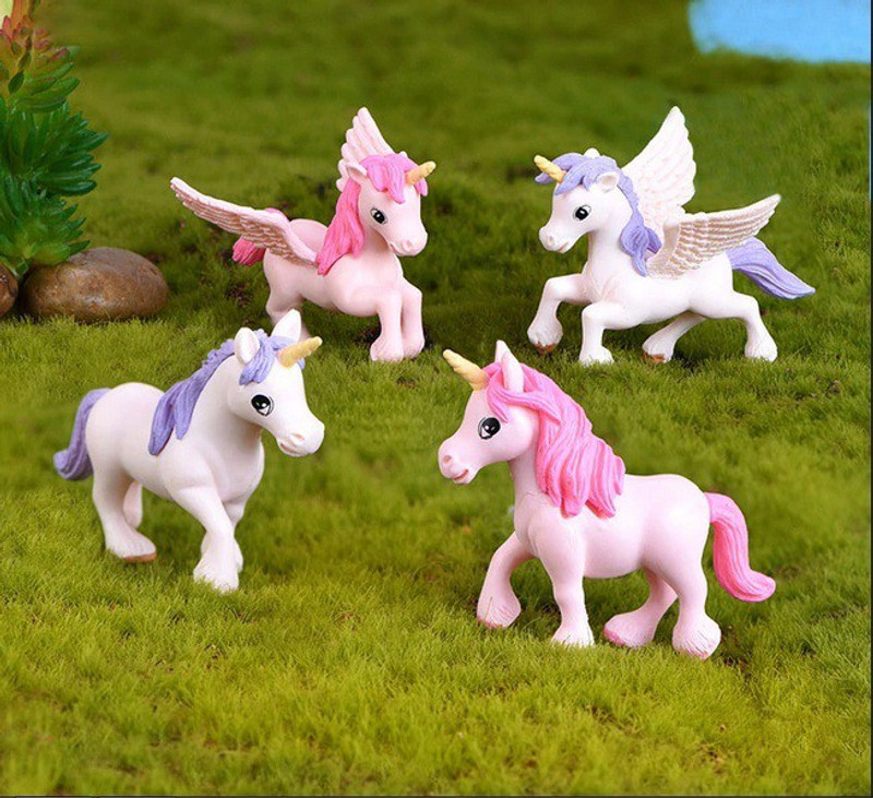 Chocozone Pack of 4 Cute Unicorn Miniatures Garden Decoration Gifts for Kids & Girlfriend(Multicolor)
