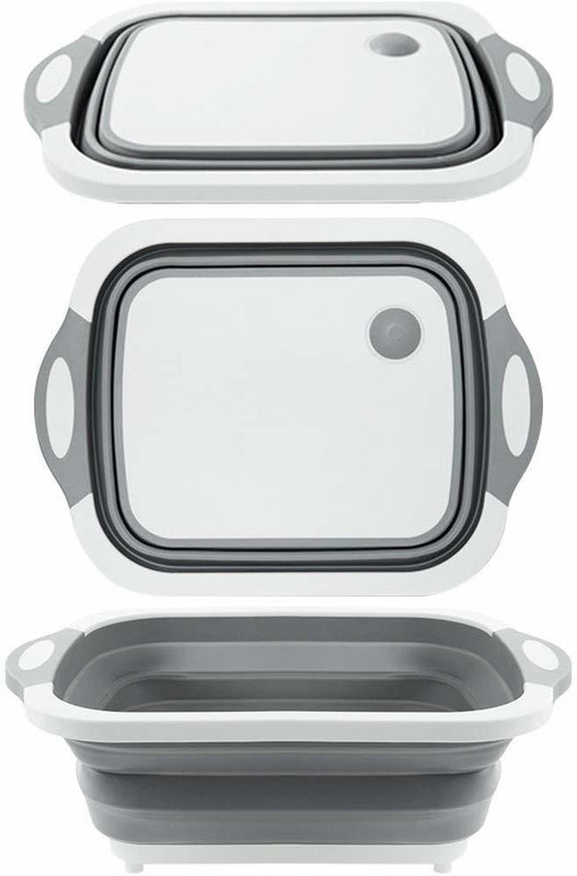 HOPKART 3-in-1 Folding Chopping Board Set Cutting Board with Basket,Multi-Board Kitchen Foldable Cutting Board Fruit Vegetables Washing Drain Sink Storage Basket (1 pcs, Grey) Silicone Cutting Board(Grey Pack of 1 Dishwasher Safe)