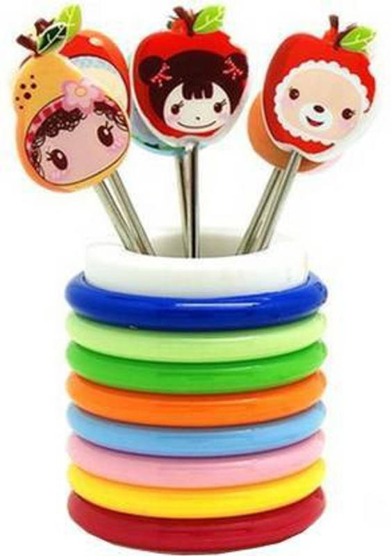HighClaire Rings Design Stand With 8 Cartoon Shape Stainless Steel Serving Fork Set(Pack of 8)