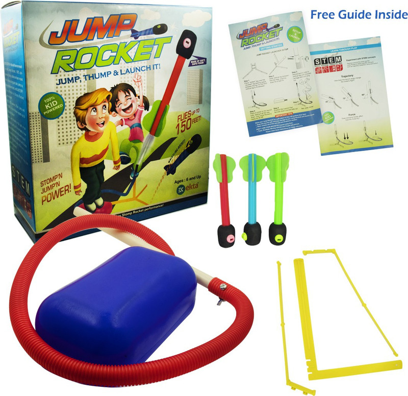 Ekta Jump Rocket Stomp Launcher & 3 Foam Tipped Rockets with Whistling Sound | Flies upto 150 feet | Non- Toxic, No Battery |Outdoor Toy for Kids Age 6+ Years(Multicolor)