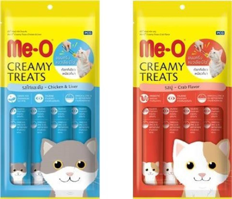 Me-O Je Enterprises creamy treat Chicken & Liver & Crab Cat Treat Chicken, Crab, Liver 0.36 kg (2x0.18 kg) Dry New Born, Adult, Young, Senior Cat Food
