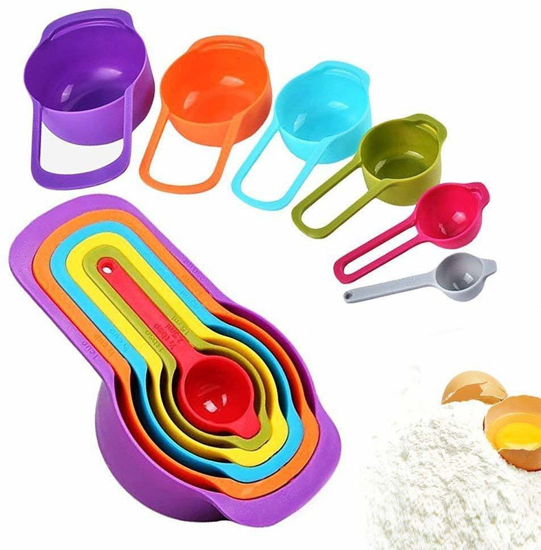 sell net retail 6pcs/Set Plastic Measuring Cup and Spoons(Multi Color) Measuring Cup(250 ml)