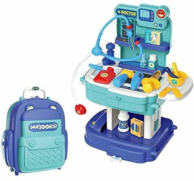 himanshu tex 31 Pcs Cute Design School Bag Doctor Tools Toy Set for Boys & Girls, Medical Learning Doctor Toy with Portable School Bag Design Suitcase for Kids