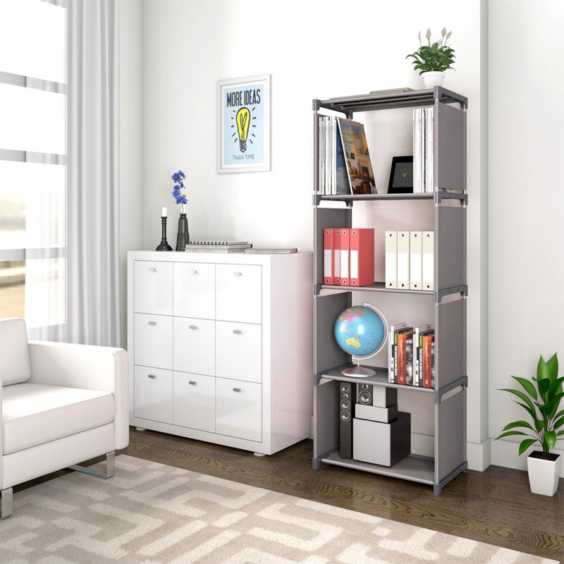 thos 5 Layer Simple Bookshelf/Multipurpose Rack/Children Bookcases/File Rack for Office/Storage Organizer/Cabinet Shelves for Bedroom Office Living Room Metal Open Book Shelf(Finish Color - Grey, DIY(Do-It-Yourself))
