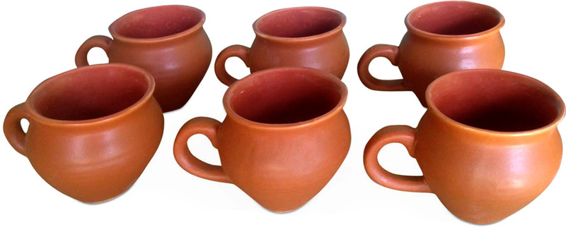 OCEAN FASHION AND STYLE Pack of 6 Ceramic Kullhad Style Ceramic Brown Tea Cup with Handle (Medium Size)(Brown, Cup Set)