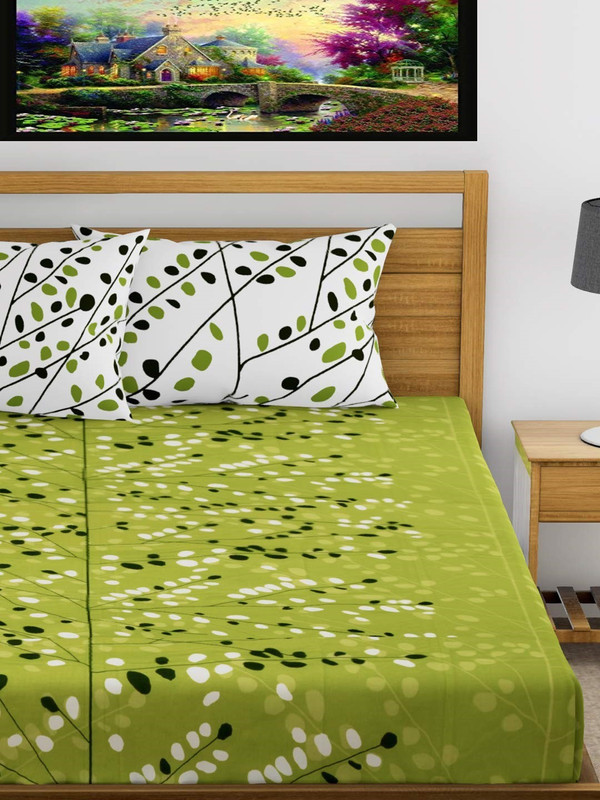 Stycloth 280 TC Cotton Double Floral Bedsheet(Pack of 1, Green) Stycloth 280 TC Cotton Double Floral Bedsheet(Pack of 1, Green)