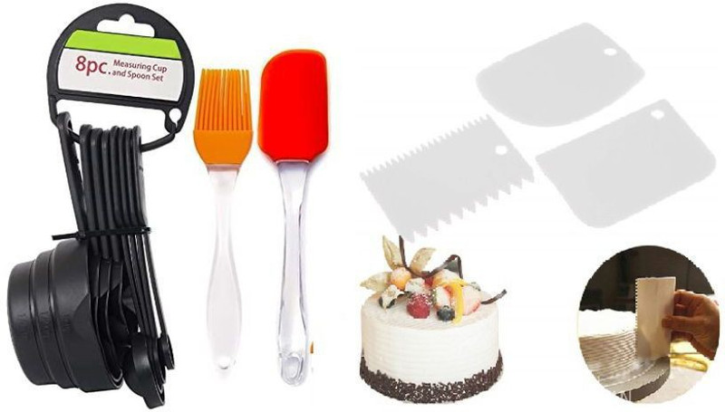 sell net retail 8pcsMeasuring Cups and Spoons1Spatula and 1Brush Set with 3 Pcs Cake Scraper Measuring Cup Set(250 ml)