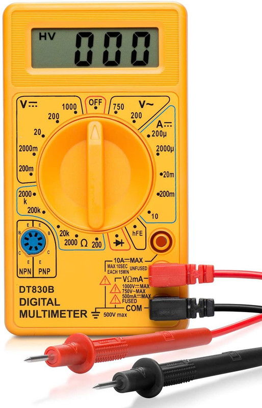 Robotronics DT830B LCD Digital Voltmeter Ammeter Ohm Multimeter Digital Multimeter(Yellow 8000 Counts)