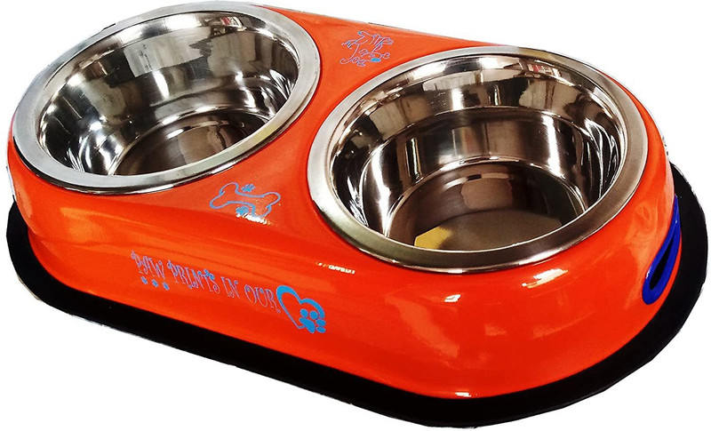DCM PET MART Round Stainless Steel Pet Bowl(400 ml Orange)