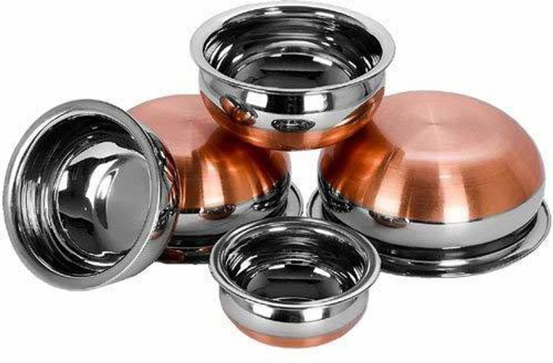 ShopZest Copper Bottom Handi Pot 5 Piece Set Prabhu Chetty Cookware Serveware Handi POT Cook & Serve Handi 23,21.2,18.5,17,14.5 Handi 3 L(Stainless Steel)