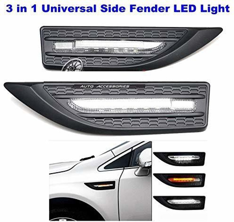JMD GLOBAL SALES 3 in 1 Universal Side Fender LED Light Bar DRL Day Time Runing Light + Signal Indicator + Welcome Light Car Reflector Light(Mullti Color)